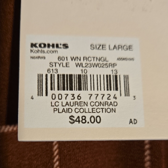 LC Lauren Conrad Brown Plaid V-Neck Blouse - Picture 9 of 10